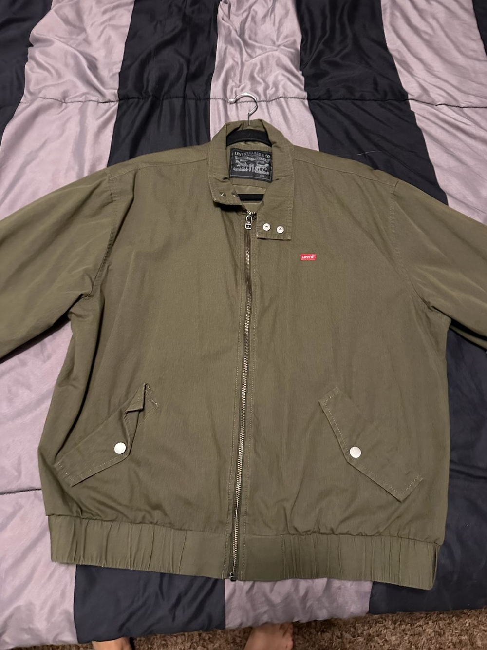 Levi's Olive Green Men's Bomber Jacket with Red Logo